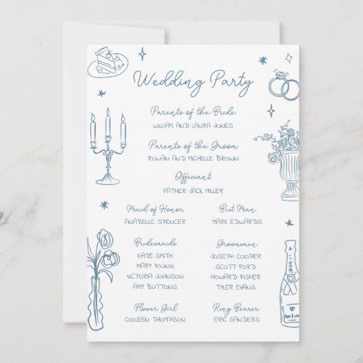 Dusty Blue Hand Drawn Whimsical Wedding Programme (Dos)
