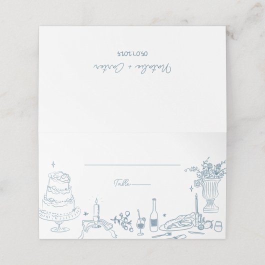 Dusty Blue Hand getekend grillige bruiloft Dank u (Buitenkant ongevouwen)