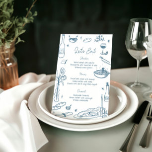 Dusty Blue Hand getekend grillige bruiloft Menu
