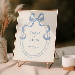 Dusty Blue Hand getrokken Bow Lijst Kaarten Cadeau Poster