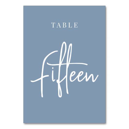 Dusty Blue Hand Scripted Table FIFTEEN Kaart (Achterkant)