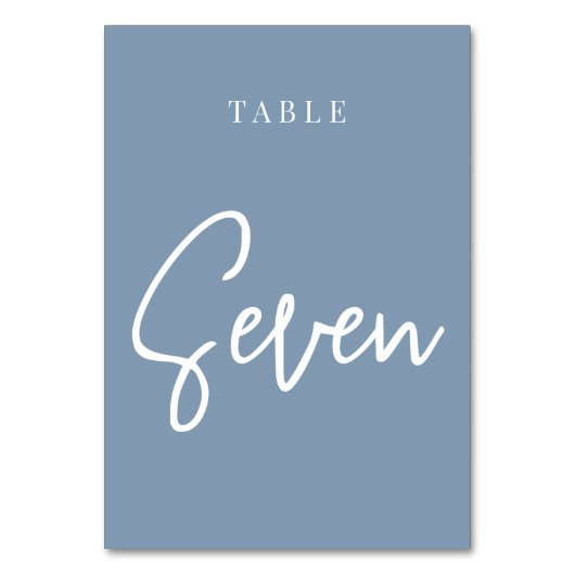 Dusty Blue Hand Scripted Table SEVEN Kaart (Achterkant)