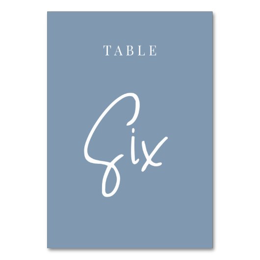 Dusty Blue Hand Scripted Table SIX Kaart (Voorkant)