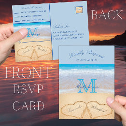 Dusty Blue harten in de zandstrand bruiloft Briefkaart