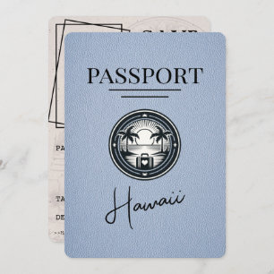 Dusty Blue Hawaii Passport Bewaar de datum Save The Date