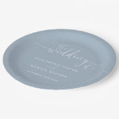 Dusty Blue Heart Script bruiloft Papieren Bordje (Gekanteld)