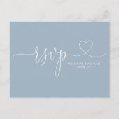 Dusty Blue Heart Script Chanson Demande Carte RSVP (Devant)