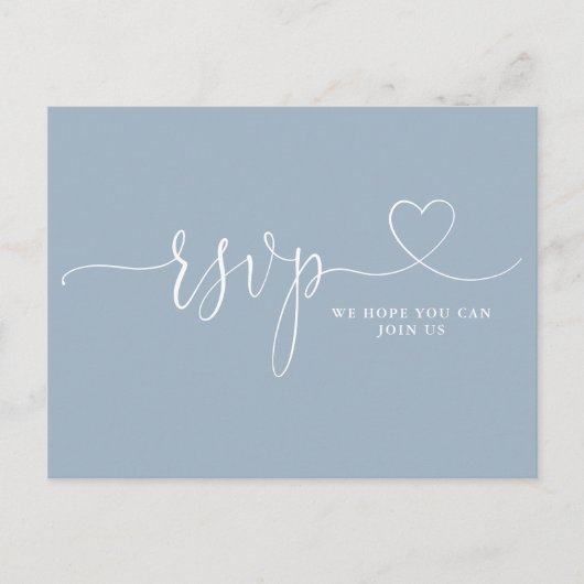 Dusty Blue Heart Script Chanson Demande Carte RSVP (Devant)