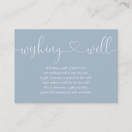 Dusty Blue Heart Script Wishing Well Bruiloft Informatiekaartje (Voorkant)