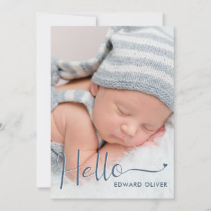Dusty Blue Hello Baby Photo Faire-part de naissanc