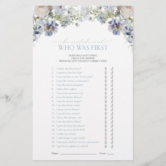 Dusty Blue Hij zei dat ze florale douche spel zei (Voorkant)