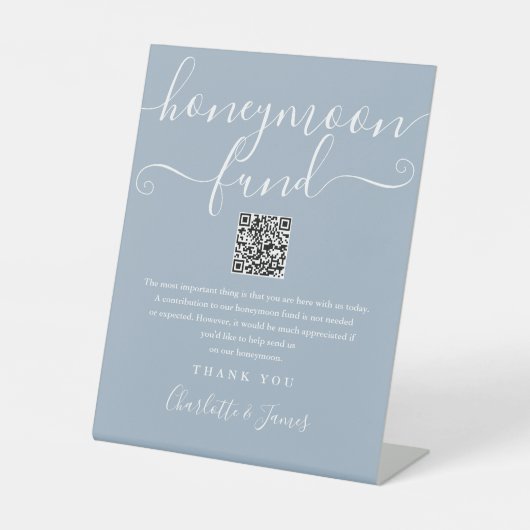Dusty Blue Honeymoon Fund QR-code Reclamebord Met Voetstuk (Voorkant)