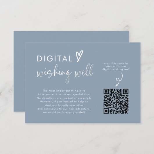 Dusty Blue Honeymoon Fund QR Code Trouwregister Informatiekaartje (Voorkant / Achterkant)