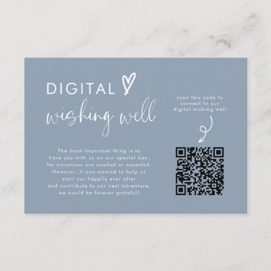 Dusty Blue Honeymoon Fund QR Code Trouwregister Informatiekaartje (Voorkant)