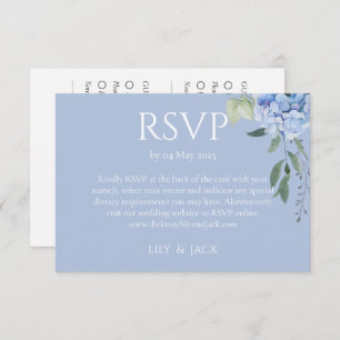 Dusty Blue Hydrangea 2 Gast Bruiloft RSVP Informatiekaartje