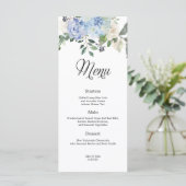 Dusty Blue Hydrangea Bloemen Bruiloft Menu (Staand voorkant)