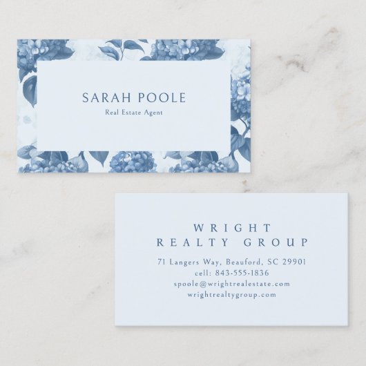 Dusty Blue Hydrangea Carte de visite immobilier (Devant / Derrière)