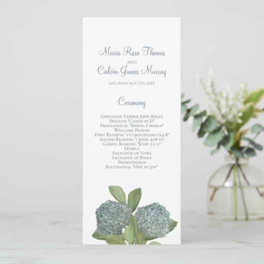 Dusty Blue Hydrangea Elegant Floral Ceremony Programma (Staand voorkant)