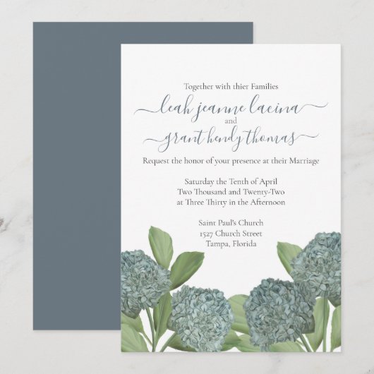 Dusty Blue Hydrangea Elegant Summer Floral Wedding Kaart (Voorkant / Achterkant)