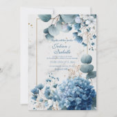 Dusty Blue Hydrangea Eucalyptus Gold Marble Kaart (Voorkant)