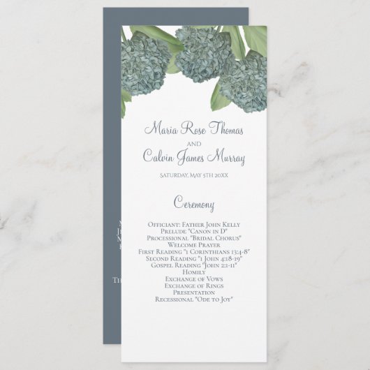 Dusty Blue Hydrangea Floral Elegant Ceremony Programma (Voorkant / Achterkant)