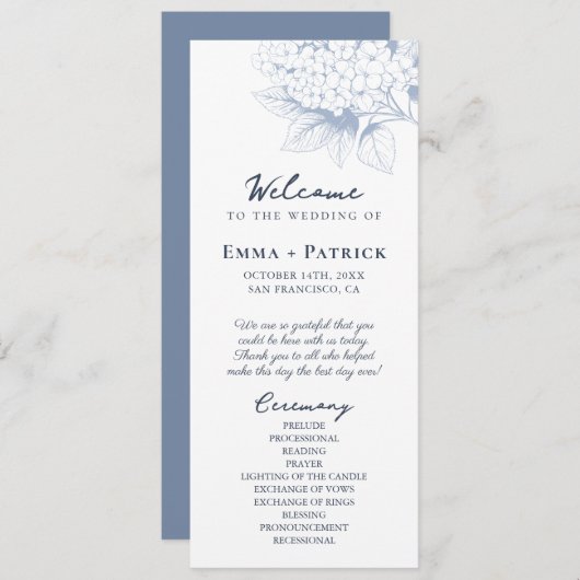 Dusty Blue Hydrangea Floral Wedding Programma (Voorkant / Achterkant)