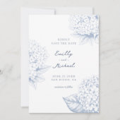 Dusty Blue Hydrangea Floral Wedding Save The Date (Voorkant)