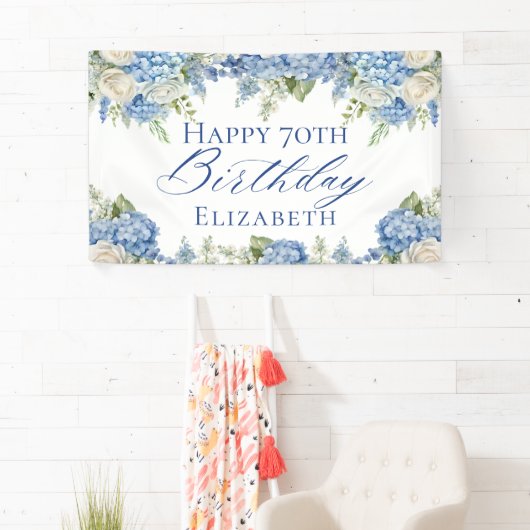 Dusty Blue Hydrangea Flowers Rozen Happy Birthday Spandoek (Insitu)