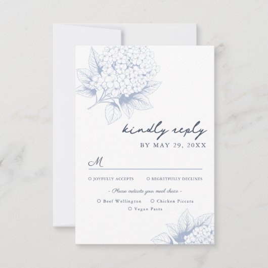 Dusty Blue Hydrangea Meal Options RSVP Card (Voorkant)