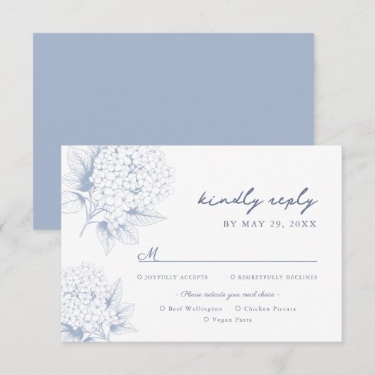 Dusty Blue Hydrangea Meal Options RSVP Card Kaartje (Voorkant / Achterkant)