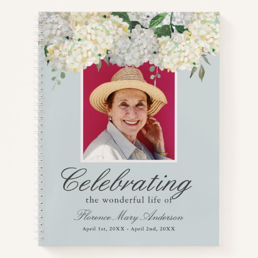 Dusty Blue Hydrangea Memorial Funeral Livre d'or (Devant)