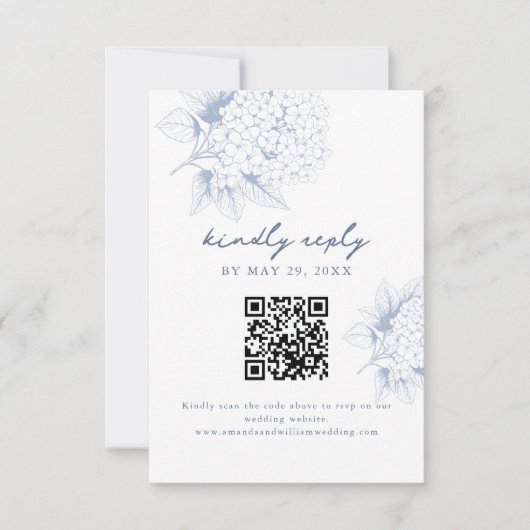 Dusty Blue Hydrangea QR Code RSVP Card (Devant)