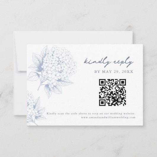 Dusty Blue Hydrangea QR Code RSVP Card (Devant)