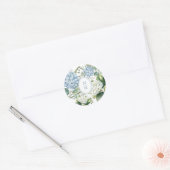 Dusty Blue Hydrangea Wedding Monogram Ronde Sticker (Envelop)