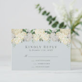 Dusty Blue Hydrangea Wedding RSVP Kaartje (Staand voorkant)