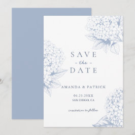 Dusty Blue Hydrangea Wedding Save the Date Kaart