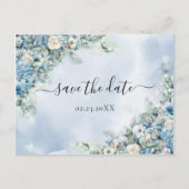 Dusty Blue Hydrangea White Roses Save the Date Briefkaart (Voorkant)