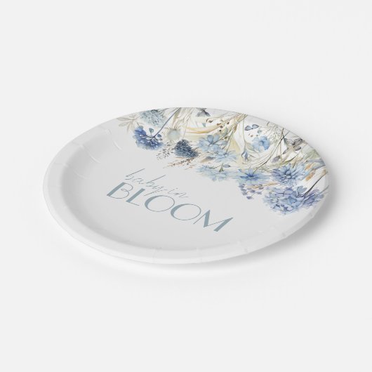 DUSTY Blue Hydrangea Wildflower Baby shower Papieren Bordje (Gekanteld)