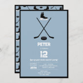 Dusty Blue Ice Hockey Stick, Schaatsen Puck Verjaa Kaart (Voorkant / Achterkant)