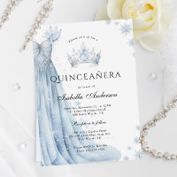 Dusty Blue Icy Winter Quinceanera uitnodiging