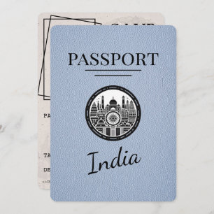 Dusty Blue India Passport Bewaar de datum Save The Date