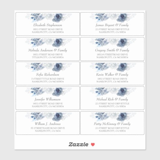 Dusty Blue Individuele Gastennamen Adresetiketten Sticker (Vel)