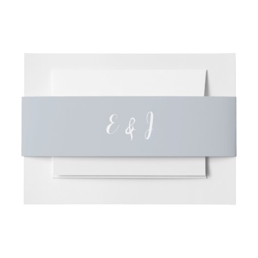 Dusty Blue Invitation Belly Band met Initialen Uitnodigingen Wikkel (Voorkant Voorbeeld)