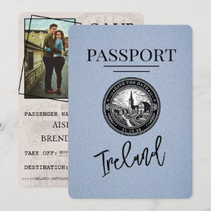 Dusty Blue Ireland Passport Save the Date