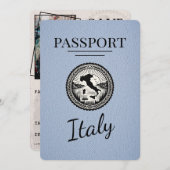 Dusty Blue Italië Passport Save The Date (Voorkant / Achterkant)