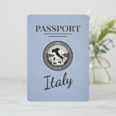 Dusty Blue Italië Passport Save The Date (Staand voorkant)