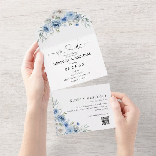Dusty Blue Ivory All in One Wedding Invitation (Déchirure)