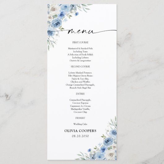 Dusty Blue Ivory Baby shower Menu (Voorkant)