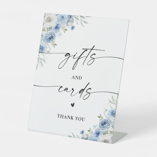 Dusty Blue Ivory Cadeaus en Kaarten Teken Reclamebord Met Voetstuk (Voorkant)