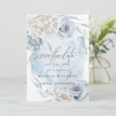 Dusty Blue Ivory Elegant Rustic Flowers Kaart (Staand voorkant)